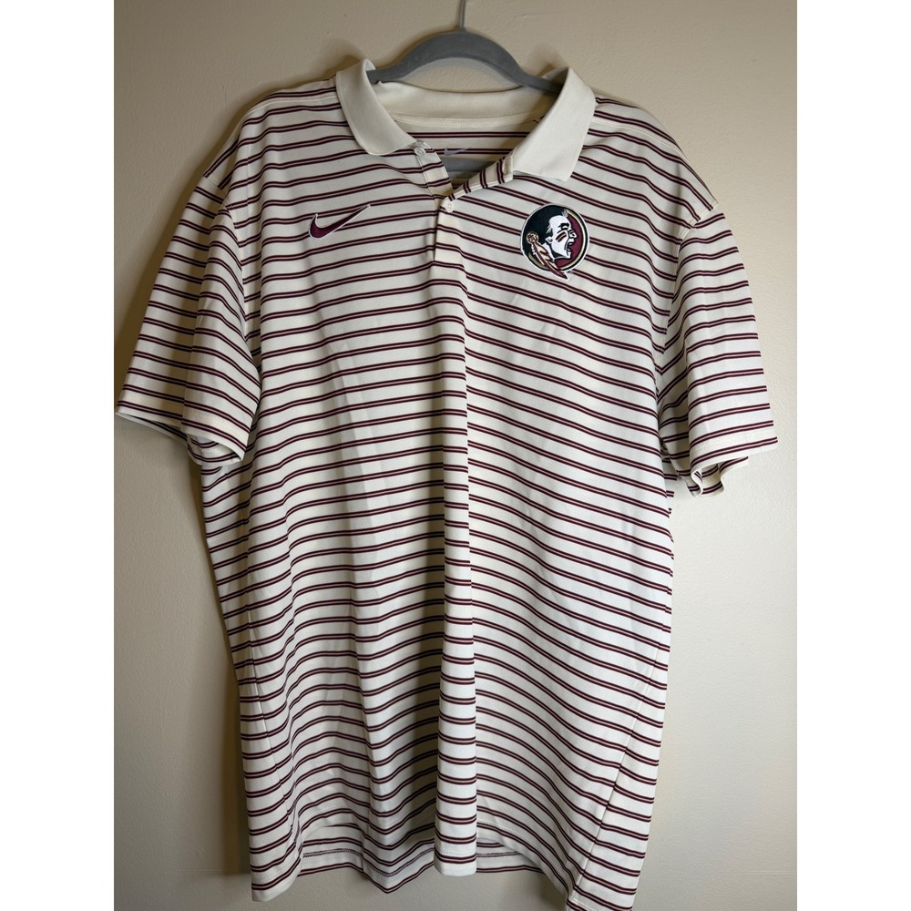 Nike Florida State Seminoles Polo Shirt Mens XL Dri-FIT Striped FSU Garnet Gold